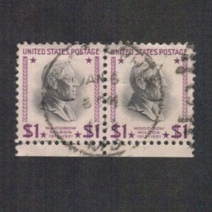 Scott# 832c "WOODROW WILSON" PAIR WITH CENTERED LOCAL CANCEL