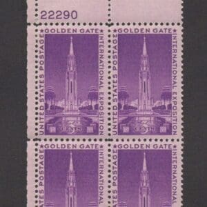 Scott# 852 "GOLDEN GATE EXPO" PLATE BLOCK (4) MNH NICELY CENTERED