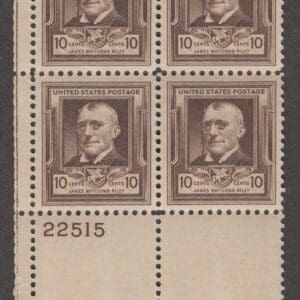 Scott# 868 "J.W. RILEY-FAMOUS AMERICANS" PLATE BLOCK (4) CHOICE