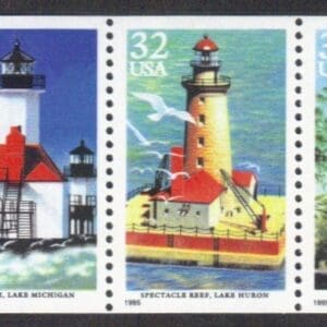 Scott# 2969-73 "LIGHTHOUSES" MNH UNFOLDED BKLET PANE (5)+PLATE#