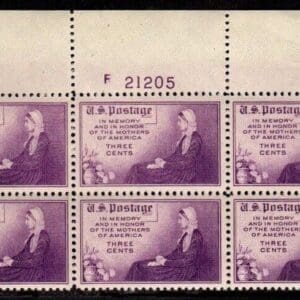 Scott# 738 MOTHERS DAY FLAT PRESS TOP PLATE BLOCK 6) MNH