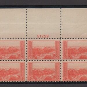 Scott# 741 "NATIONAL PARKS-GRAND CANYON" TOP PLATE BLOCK (6) MNH