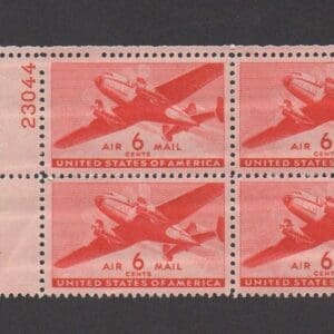Scott# C25 "TWIN-MOTORED TRANSPORT" PLATE BLOCK (4) MNH