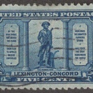 Scott# 619 "LEXINGTON CONCORD" USED ROTARY PRESS, LITE FLAG CANCEL