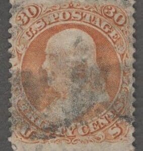 Scott# 71 "FRANKLIN" USED, HAND STAMP CANCEL, NICELY CENTERED