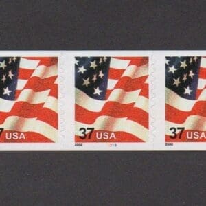 Scott# 3632 FLAG 2002-PNC(5) #3333 WITH NO SPACES BETWEEN STAMPS