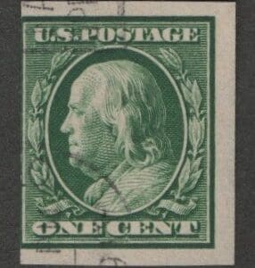 Scott# 383 "FRANKLIN" USED IMPERFORATE SINGLE, LITE CDS CANCEL