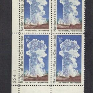 Scott# 1453 OLD FAITHFUL GEYSER PLATE BLOCK (4) MNH WELL CENTERED