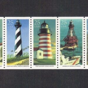 Scott# 2470-74 "LIGHTHOUSES" BOOKLET PANE (5) ATTACHED, MNH