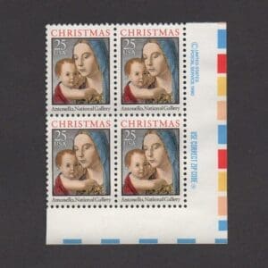 Scott# 2514 "MADONNA & CHILD" ZIP BLOCK (4) MNH, WELL CENTERED