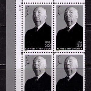 Scott# 3226 "ALFRED HITCHCOCK" HOLLYWOOD LEGENDS PLATE BLOCK (4) MNH