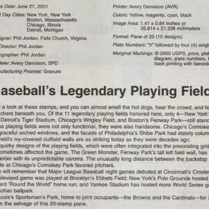 Alternative view of Scott# 3510 "BASEBALL PLAYING FIELDS" W/FOUR CITIES FIRST DAY CANCELS