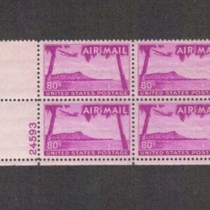 Scott# C46 "DIAMOND HEAD HAWAII" PLATE BLOCK (4) VERY NICELY CENTERED