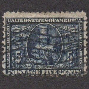 Scott# 330 "JAMESTOWN ISSUE - POCAHONTAS" USED, FLAG CANCEL