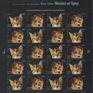 Scott# 3670-71 "NEUTER or SPAY" KITTENS & PUPPY S/A SHEET (20) MNH