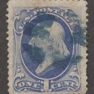 Scott# 206 "FRANKLIN" USED, BLUE FANCY WEDGE CANCEL, BIG MARGINS