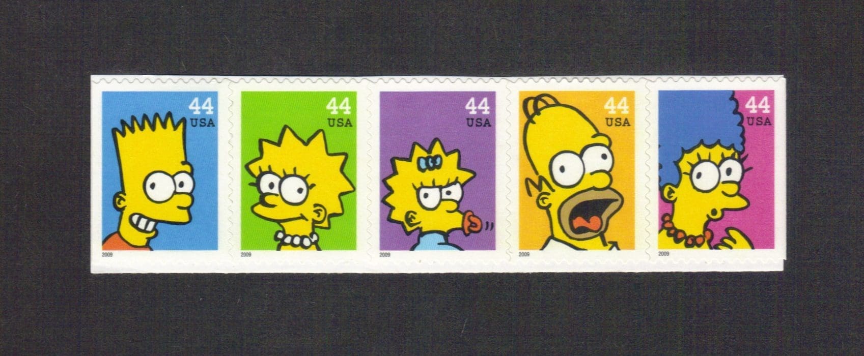 Scott# 4399-4403 "THE SIMPSONS" ATTACHED STRIP of (5) SA, MNH