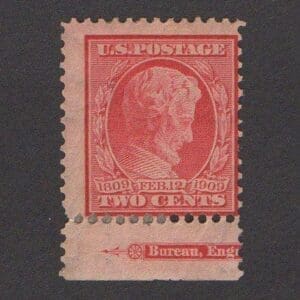 Scott# 367 "LINCOLN MEMORIAL ISSUE" MINT PARTIAL INSCRIPTION