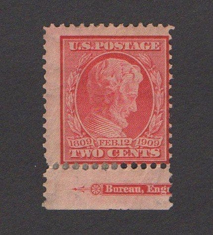 Scott# 367 "LINCOLN MEMORIAL ISSUE" MINT PARTIAL INSCRIPTION
