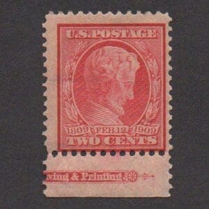 Scott# 367 "LINCOLN MEMORIAL ISSUE" MNH PARTIAL BUREAU INSCRIPTION