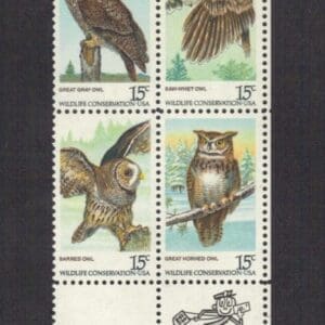 Scott# 1760-63 "AMERICAN OWLS" ZIP BLOCK (4) MNH, NICELY CENTERED