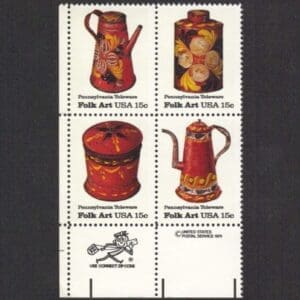 Scott# 1775-78 "AMERICAN FOLK ART" ZIP BLOCK (4) MNH, NICELY CENTERED