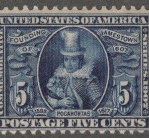 Scott# 330 "JAMESTOWN EXPO - POCAHONTAS" MINT PREVIOUS LITE HINGE
