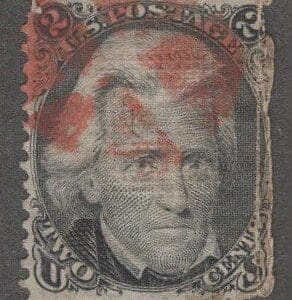 Scott# 87 "JACKSON" E GRILL USED WITH FLAWS, RED CANCEL, OFFERED AS A FILLER