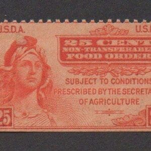 U.S. Springer# 2G7 FOOD ORDER 25c 1941 ROTARY REVENUE, UNUSED