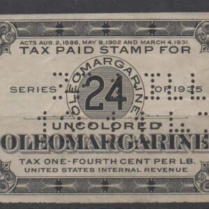 U.S. "OLEO MARGARINE REVENUE" STAMPS, USED WITH PERFIN