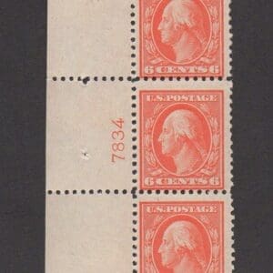 Scott# 506 "WASHINGTON" FLAT PLATE, PERF 11 PLATE # STRIP OF (3) MNH