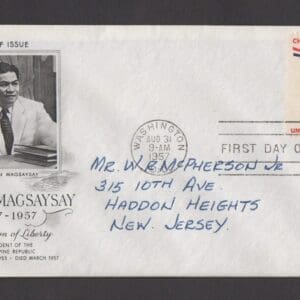 Scott# 1096 "RAMON MAGSAYSAY" ART CRAFT CACHET FIRST DAY COVER