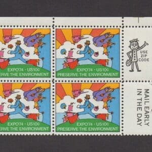 Scott# 1527 "PETER MAX-EXPO 74" ZIP/ME BLOCK (4) MNH