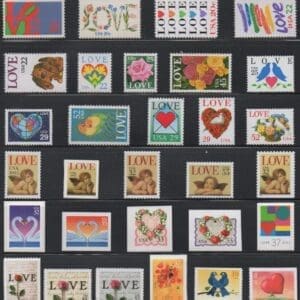 "LOVE" STAMPS LOT of (30) US ISSUES 1975-2008, MNH, WELL CENTERED
