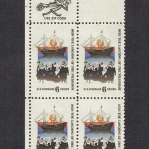 Scott# 1420 "PILGRIM'S LANDING-THE MAYFLOWER" ZIP BLOCK (4) MNH