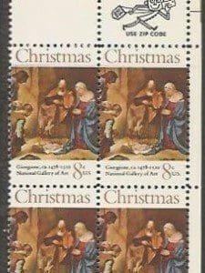 Scott# 1444 "CHRISTMAS PAINTING" ZIP BLOCK (4) MNH, WELL CENTERED