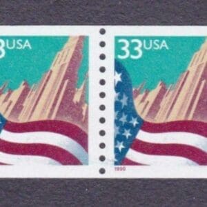 Scott# 3280 "FLAG OVER CITY" COIL PAIR, MNH, NICELY CENTERED
