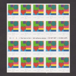 Scott# Scott# 3657 "LOVE" INTACT S/A BOOKLET PANE (20) MNH