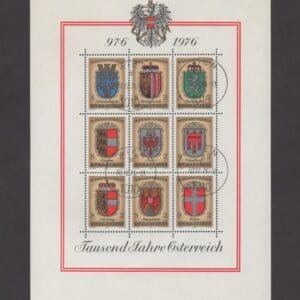 AUSTRIA, SCOTT # 1042 SOUVENIR SHEET, 1976 COATS OF ARMS ISSUE