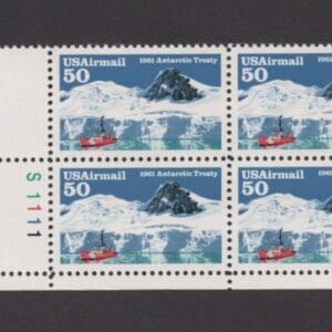 Scott# C130 "ANTARCTIC TREATY" PLATE BLOCK (4) MNH