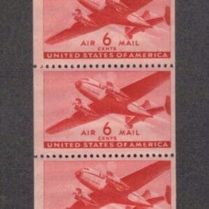 Scott# C25a "TWIN-MOTORED TRANSPORT" BOOKLET PANE (3) MNH