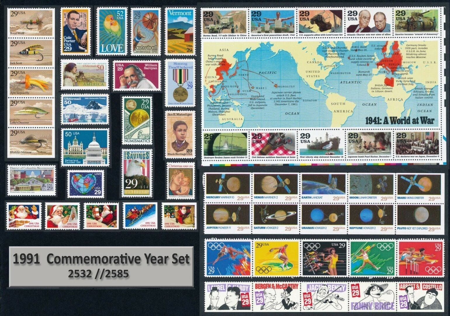 1991 COMMEMORATIVE YEAR SET (55) MNH ISSUES, 2532/2585 AS SHOWN