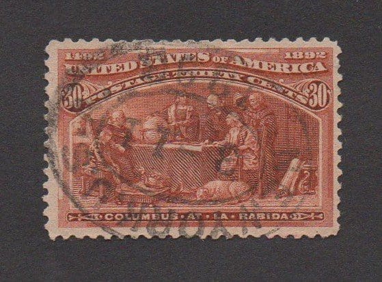 Scott# 239 COLUMBIAN AT LA RABIDA DBL OVAL CANCEL, WELL CENTERED