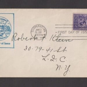 Scott# 855 "SANDLOT BASEBALL" COOPERSTOWN OPENING DAY SPECIAL FDC