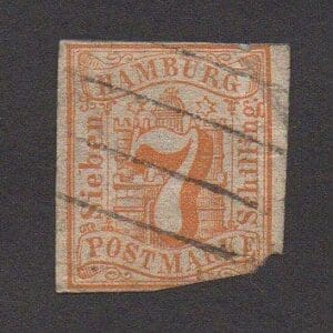 Scott# 6 "HAMBURG - GERMAN STATES" IMPERF WITH BAR LOCAL CANCEL