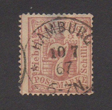 Scott# 20 "HAMBURG- GERMAN STATES" USED WITH SON CDS DATED CANCEL