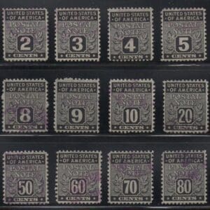 Scott# PN1-18 "POSTAL NOTES" USED SET 1-90 CENT, VIOLET CANCELS