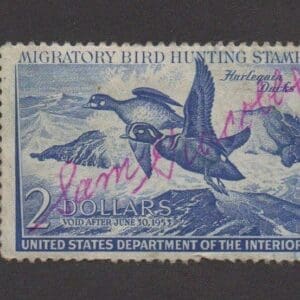 Scott# RW19 "DUCK STAMP" 1952 "HARLEQUINS" USED, SIGNED
