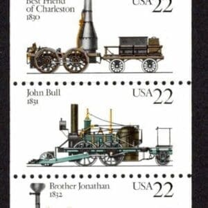Scott# 2362-66 "LOCOMOTIVES" BOOKLET PANE (5) WITH PLATE #, MNH