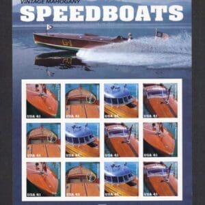 Scott# 4160-63 "VINTAGE MAHOGANY SPEEDBOATS" SOUVENIR SHEET (12) MNH